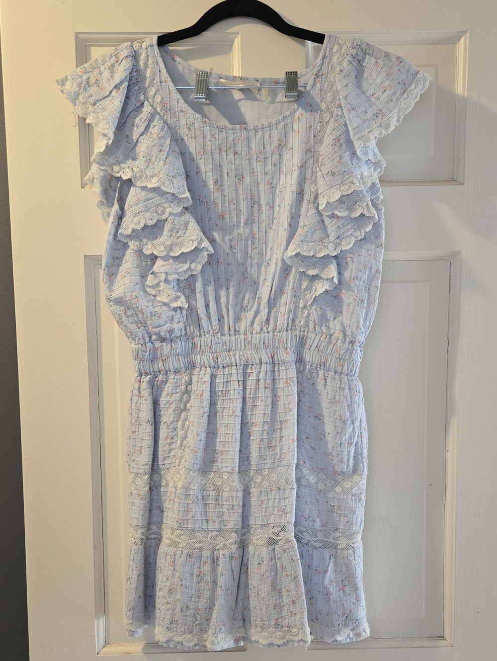 LoveShackFancy Powder Blue Ruffle Mini Dress - Picture 2 of 7
